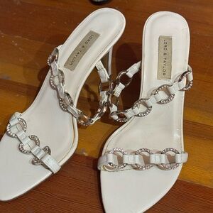 White Lord and Taylor Women's Heeled Sandals with rhinestone detailing